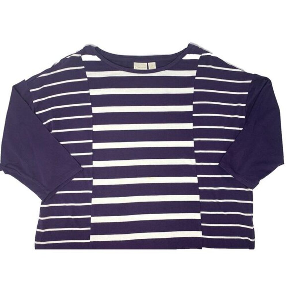 CHICO'S Navy & White Horizontal Stripe Pullover Top Women's Shirt Size 2 (M)